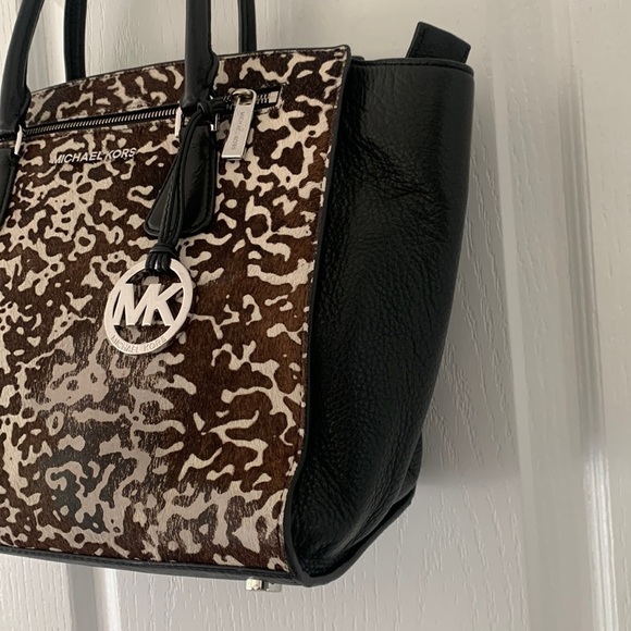 Michael Kors Calf Hair handbag animal print leather tote bag‎ black brown - Picture 2 of 16